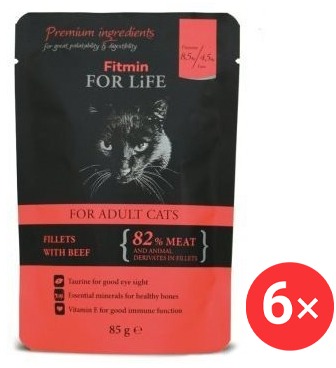 Fitmin For Life Hovädzie vrecko pre mačky 6× 85 g