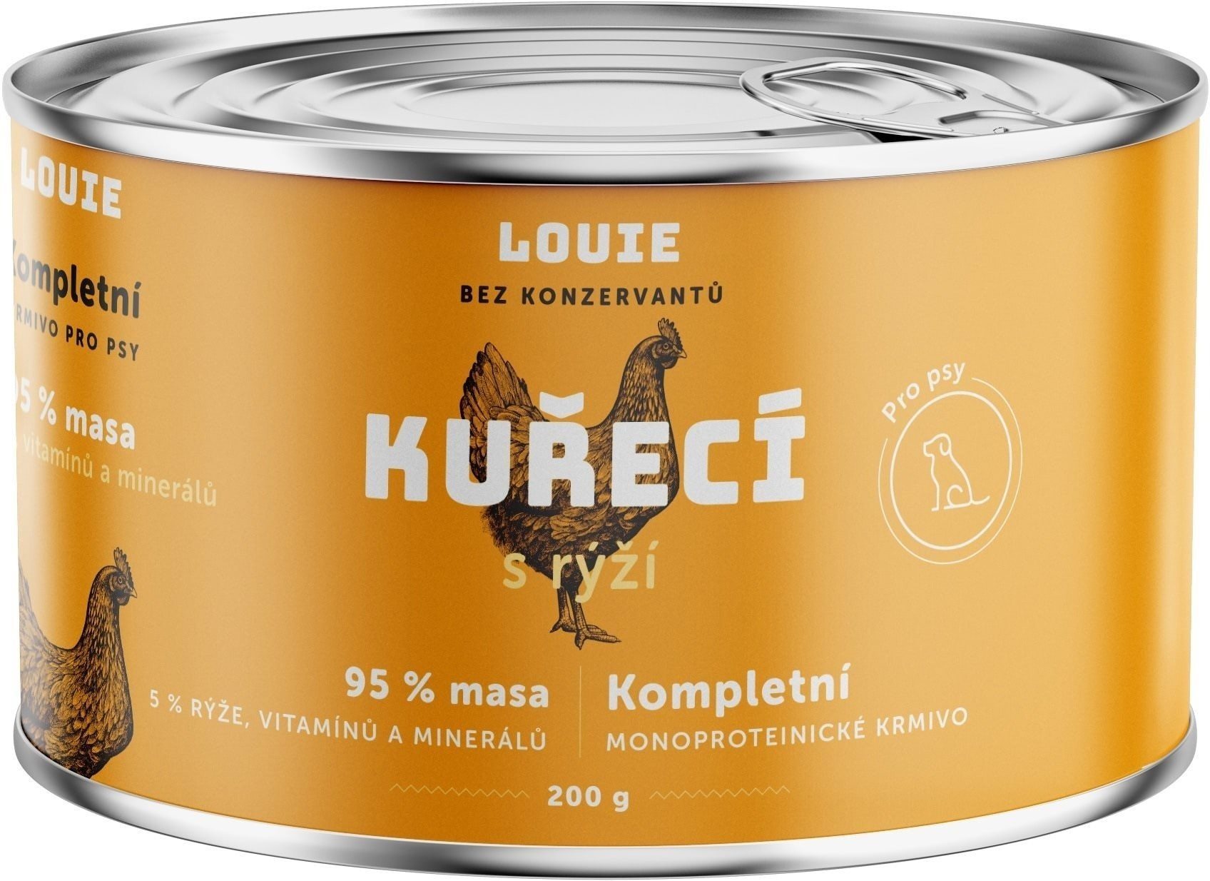 LOUIE Kompletní monoprotejnové krmivo - kuřecí (95%) s rýží (5%) 200 g
