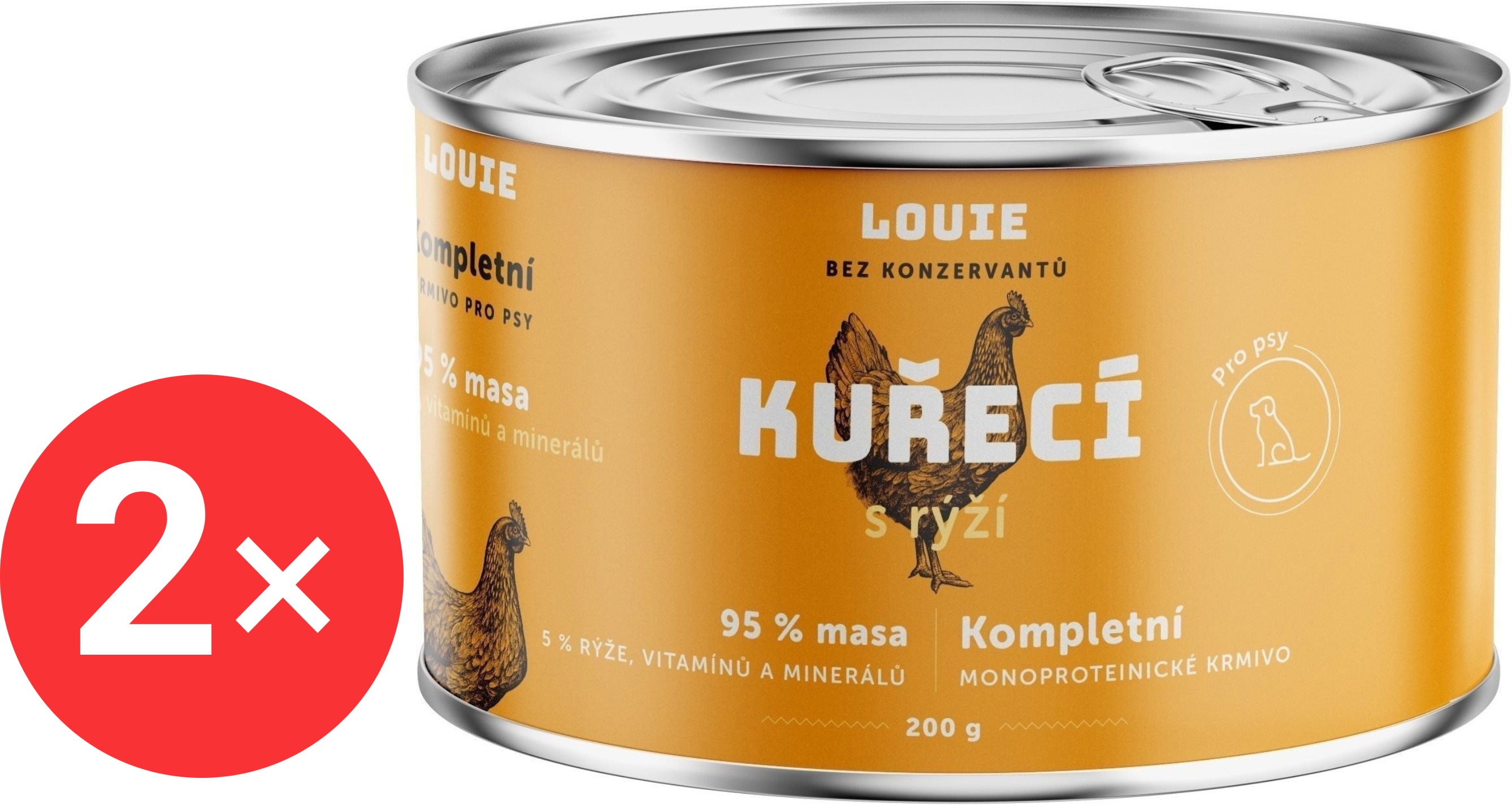 LOUIE Kompletné monoproteínové krmivo kuracie (95 %) s ryžou (5 %) 2× 200 g