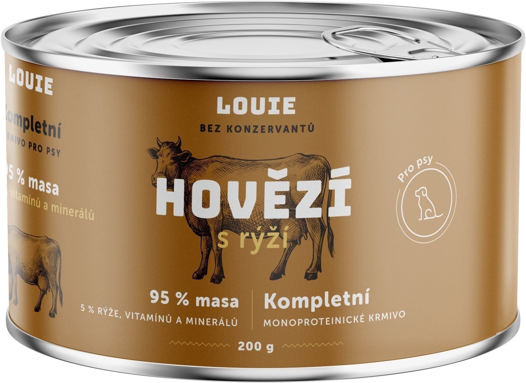 LOUIE Kompletné monoproteínové krmivo hovädzie (95 %) s ryžou (5 %) 200 g