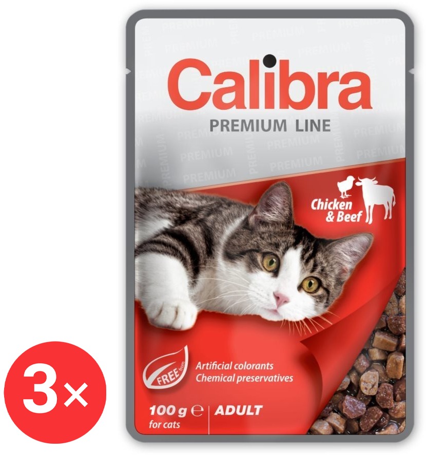 Calibra Cat Premium Kapsička pre dospelé mačky Kurča & Hovädzie 3× 100 g