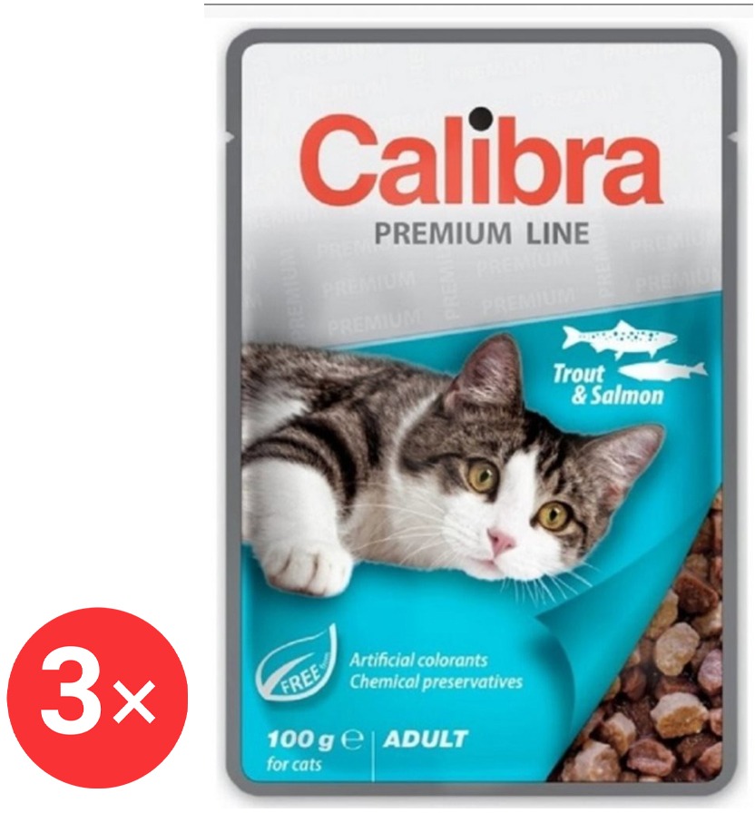 Calibra Cat Premium Kapsička pre dospelé mačky Pstruh & Losos 3× 100 g