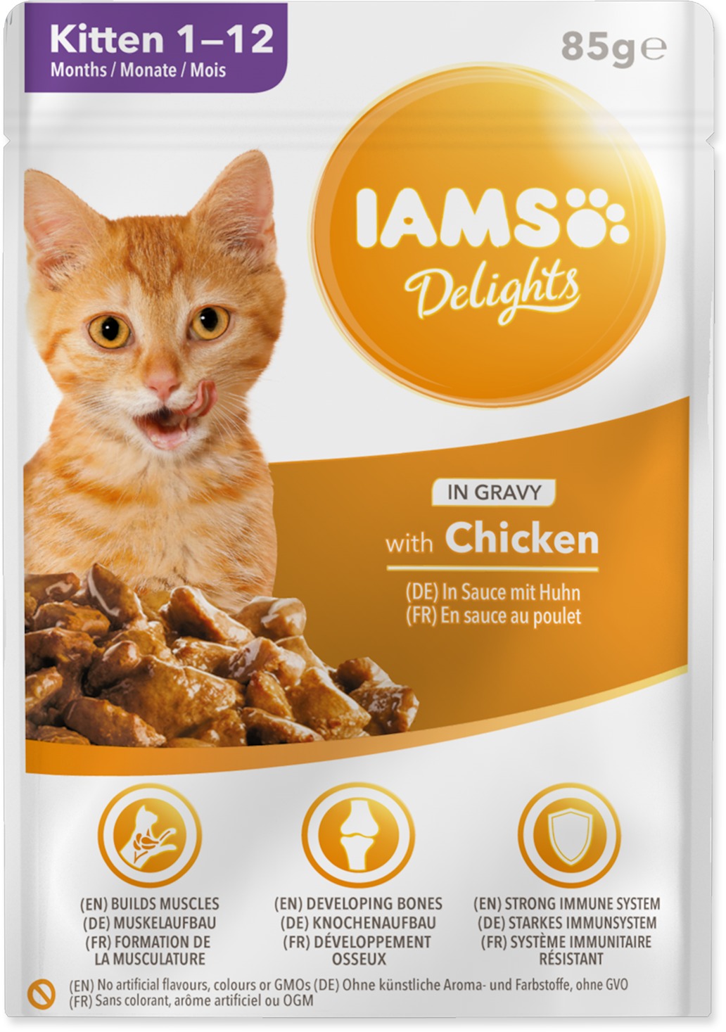 IAMS Delights pre mačiatka – s kuracím v omáčke 85 g