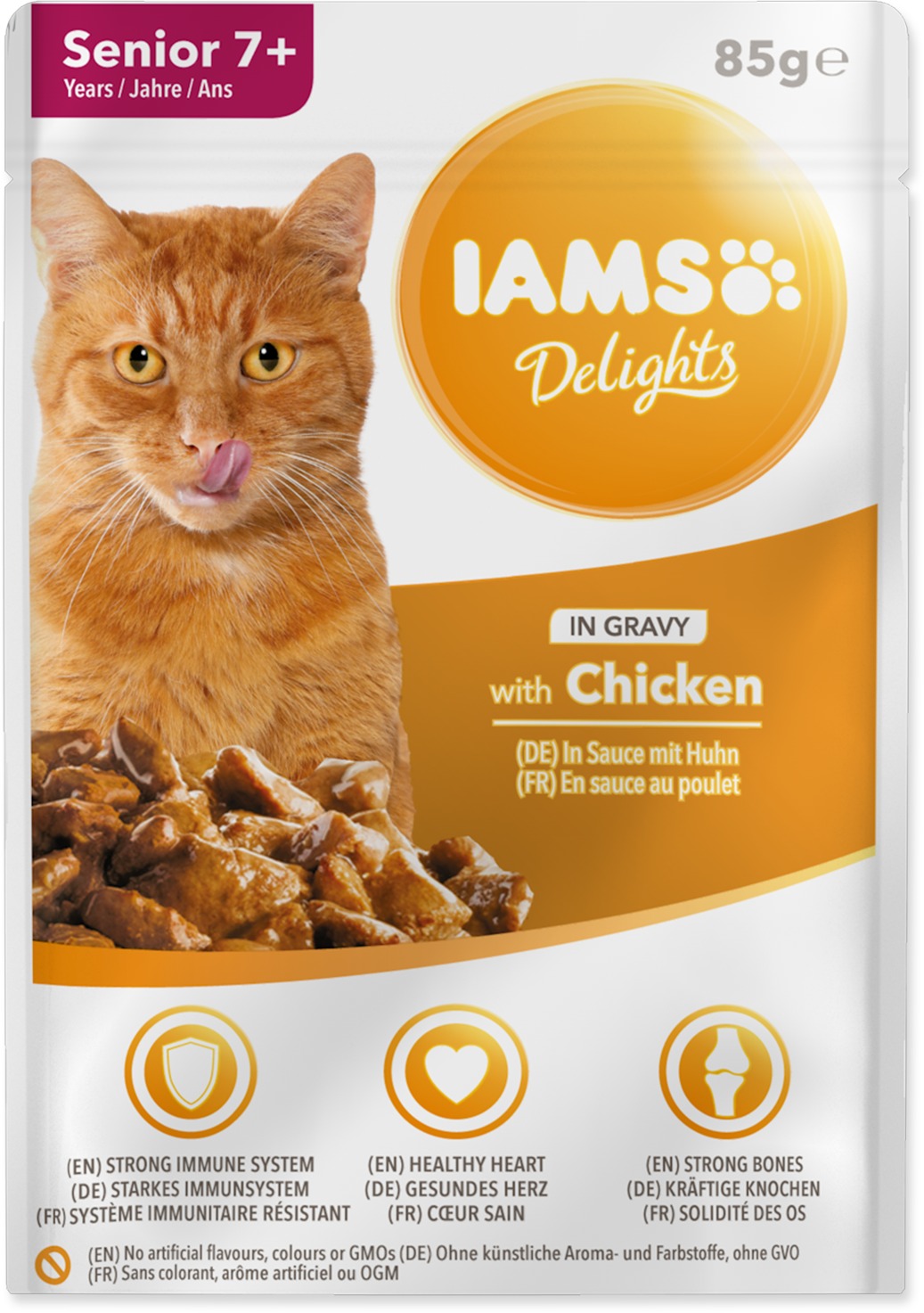 IAMS Delights pre mačacích seniorov – s kuracím v omáčke 85 g