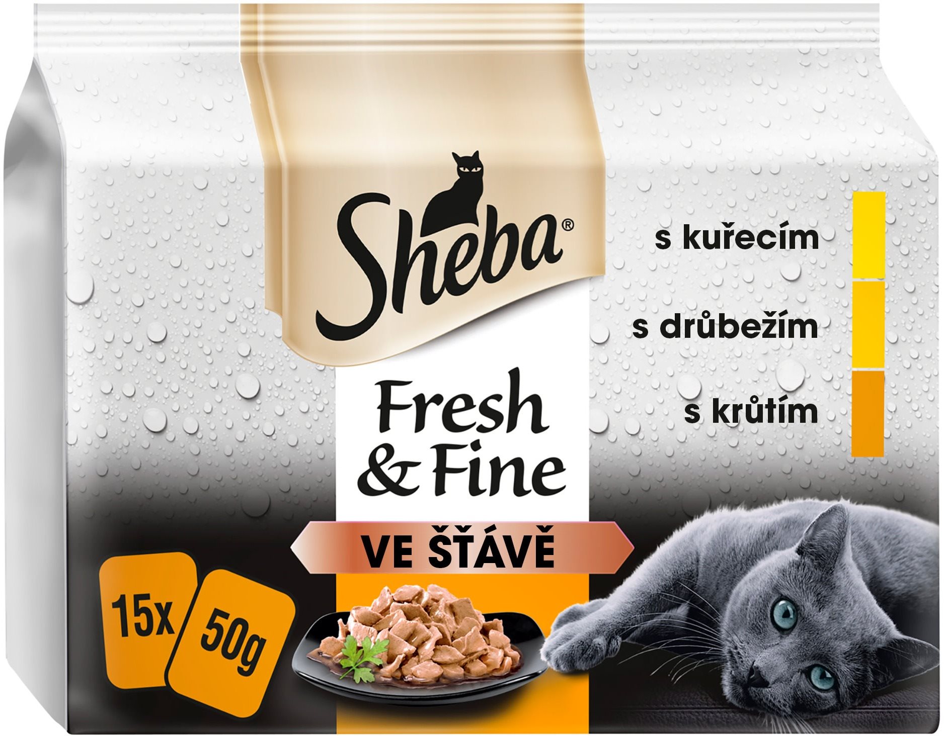 Sheba Fresh & Fine kapsičky pre dospelé mačky: hydinový výber v šťave 15× 50 g