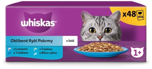 Whiskas kapsičky Obľúbené Rybie pokrmy v želé pre dospelé mačky 48× 85 g