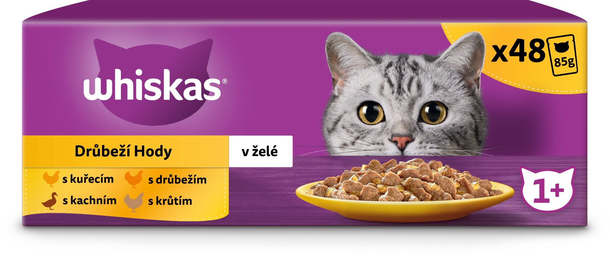 Whiskas, kapsičky hydinový výber v želé pre dospelé mačky, 48× 85 g
