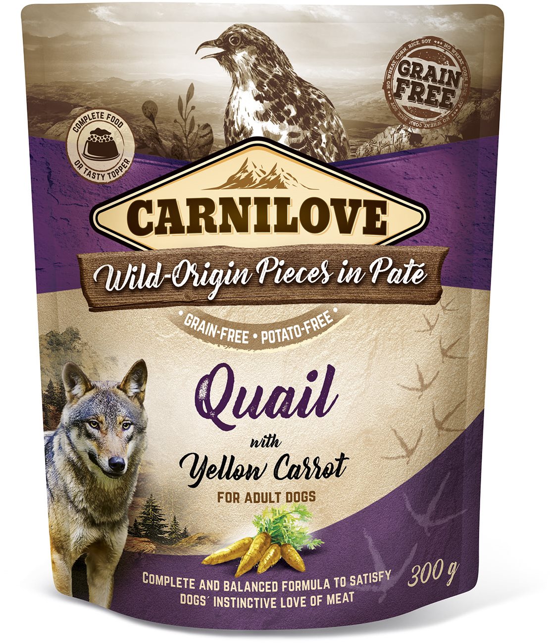 Carnilove Dog Pouch Paté Quail with Yellow Carrot 300 g