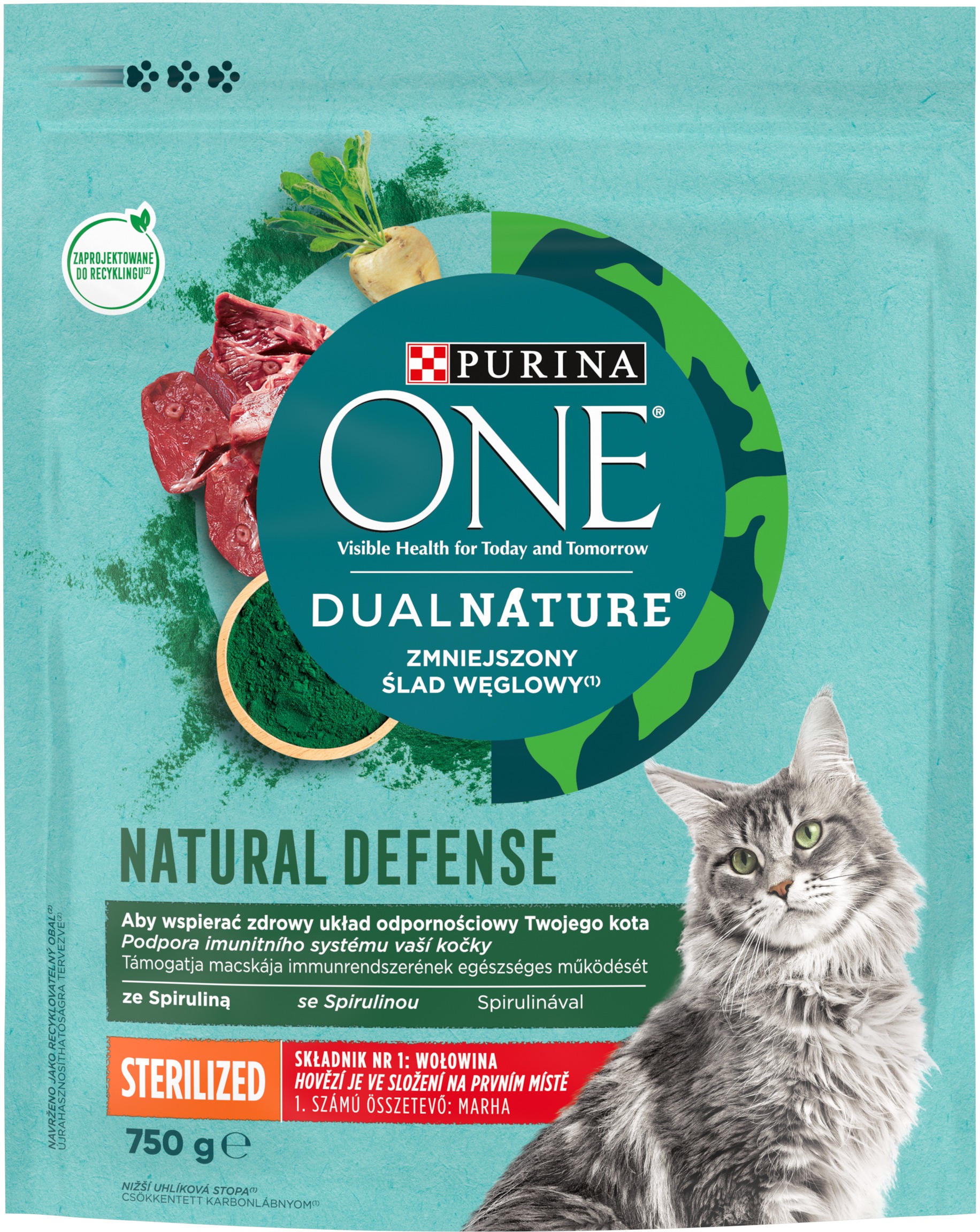 Purina ONE Dual Nature Sterilised granuly pre mačky spirulina, hovädzie 750 g