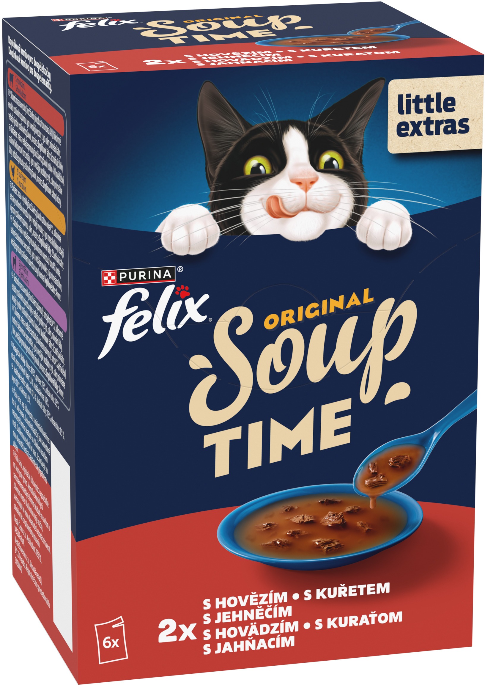 FelixSoup polievky pre mačky hovädzie, kura, jahňacie 6× 48 g