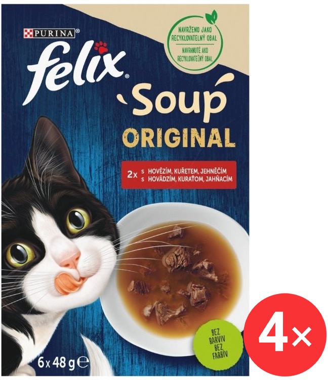 Felix Soup polievky pre mačky hovädzie, kura, jahňacie 6× 48 g 4 ks