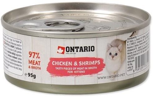 ONTARIO konzerva Kitten kuracie kúsky s krevetami 95 g