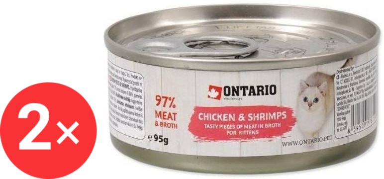 Ontario Konzerva Kitten kuracie kúsky s krevetami 2× 95 g