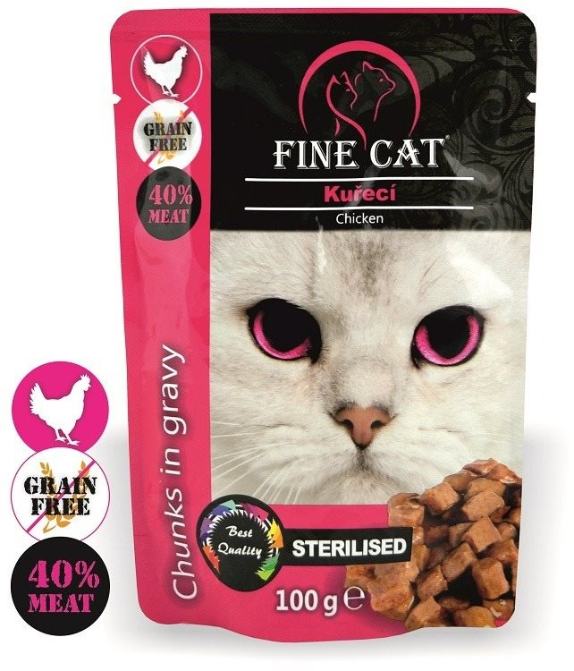 FINE CAT kapsička GRAIN-FREE STERILISED KURACIE v omáčke 22× 100 g