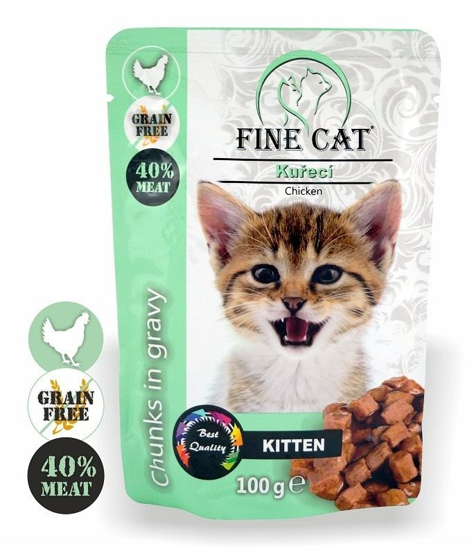 FINE CAT kapsička GRAIN-FREE KITTEN KURACIE v omáčke 22× 100 g