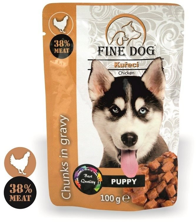 FINE DOG kapsička PUPPY KURACIE v omáčke 22× 100 g