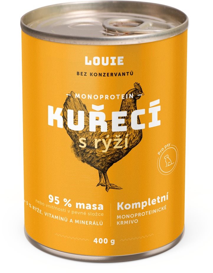 Louie Kompletné krmivo – kuracie (95 %) s ryžou (5 %) 400 g