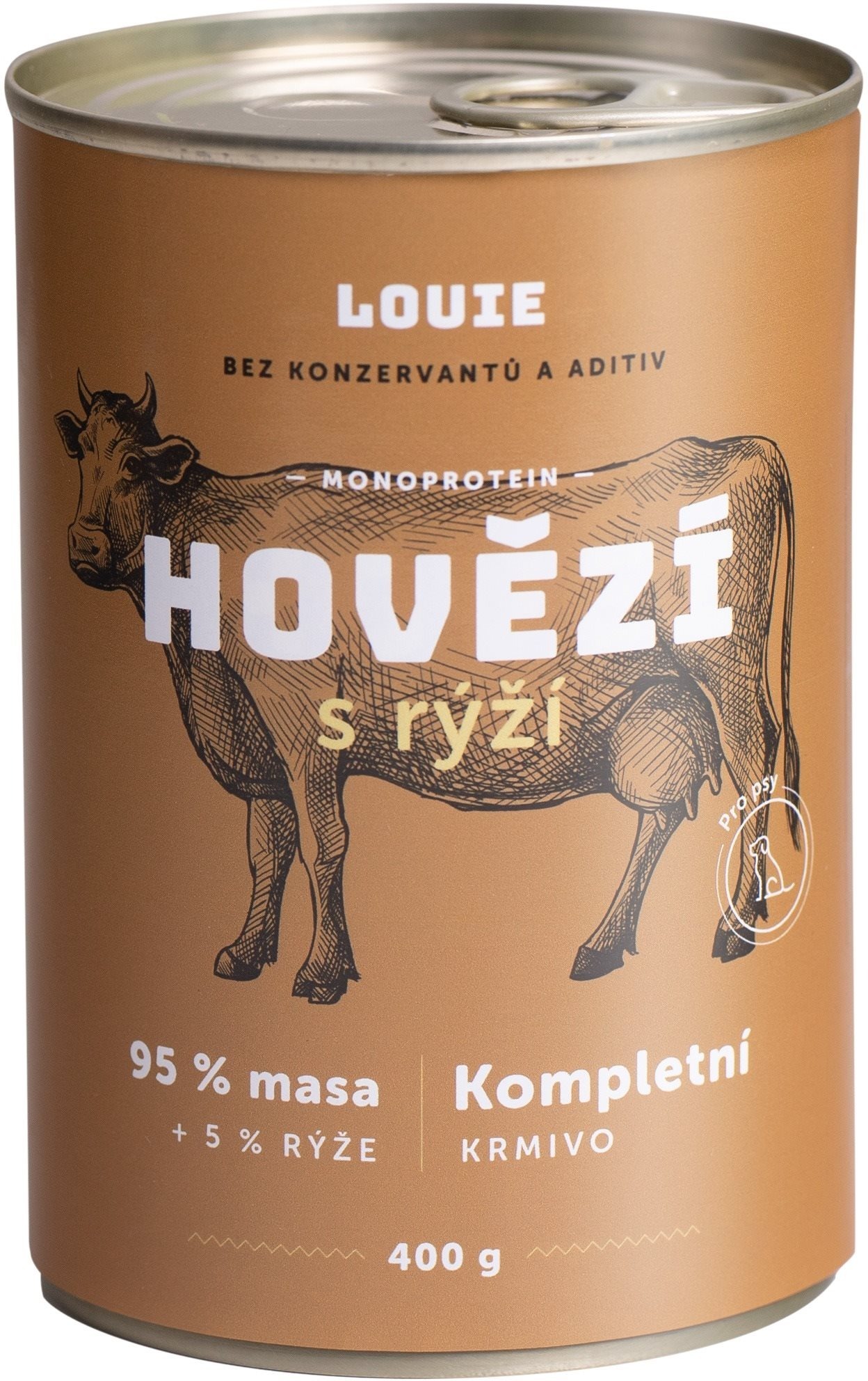 LOUIE Kompletné krmivo hovädzie (95%) s ryžou (5%) 400g