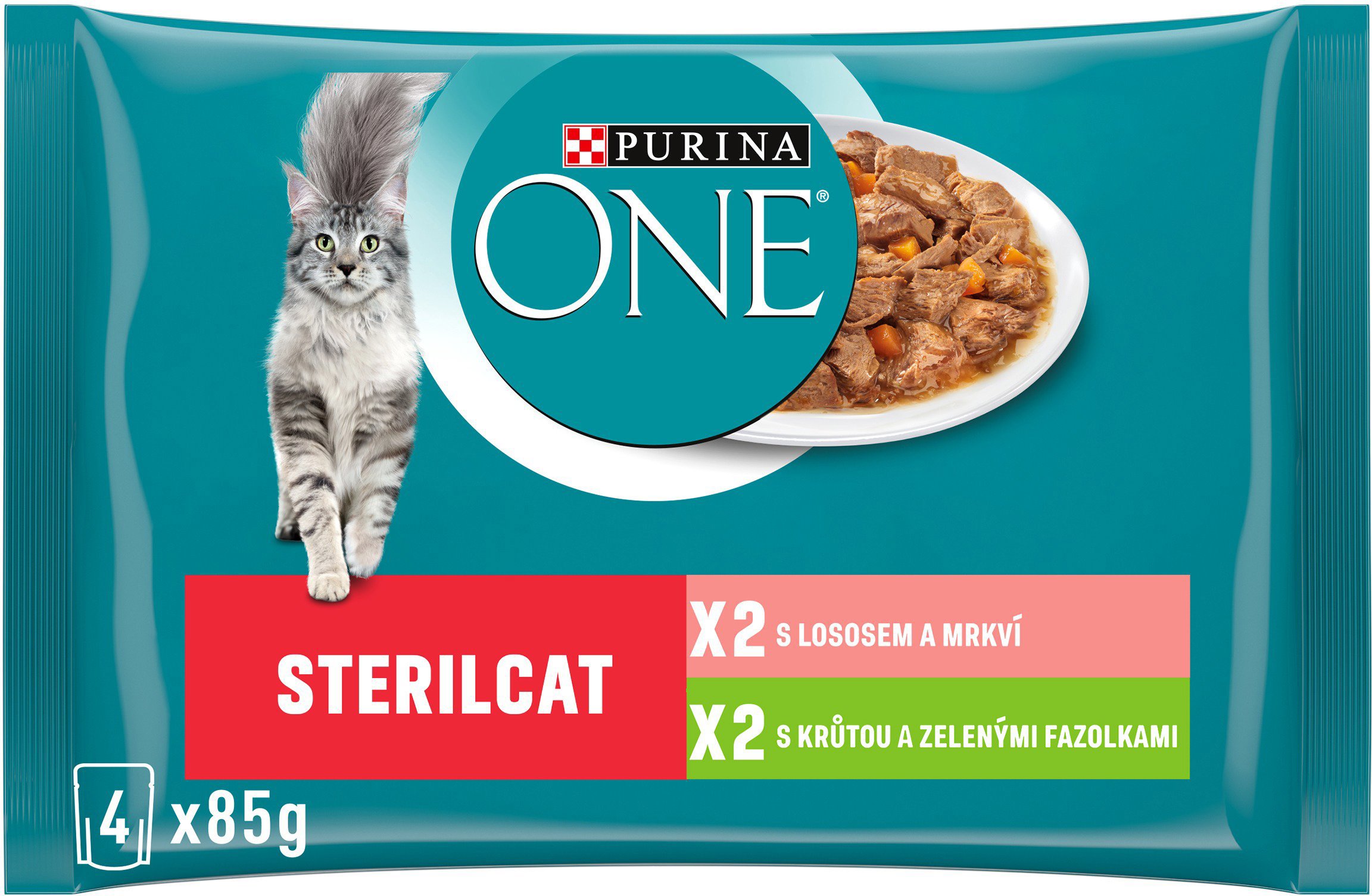 Purina ONE Sterilised kapsičky pre mačky morka, losos v šťave 4× 85 g