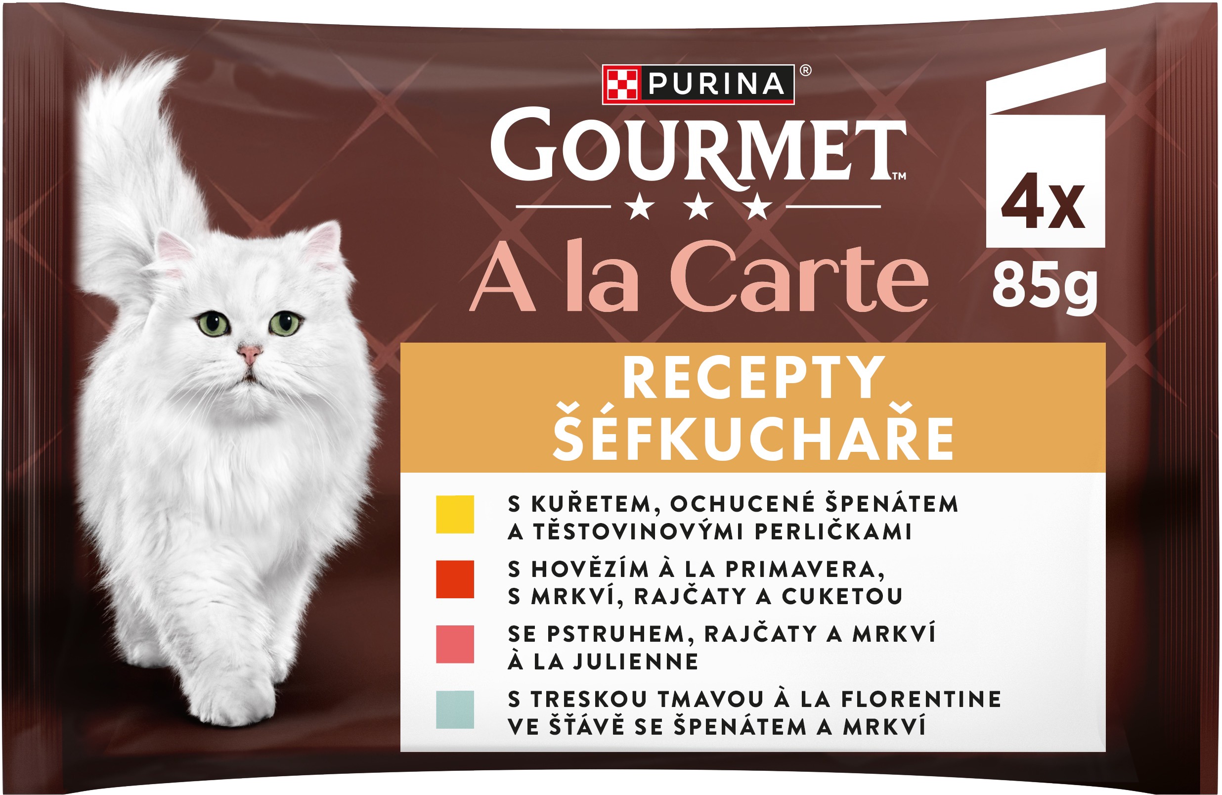 Gourmet A la Carte kapsičky pre mačky kura, hovädzie, pstruh, treska 4× 85 g