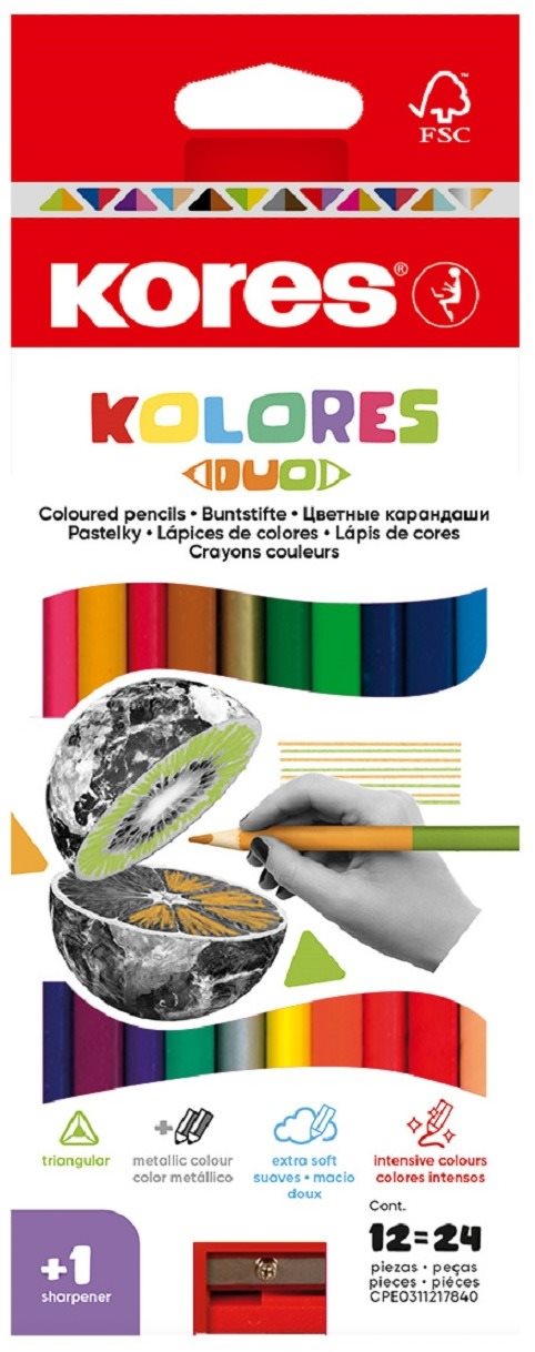 KORES KOLORES DUO trojhranné obojstranné 12 ks (24 farieb)