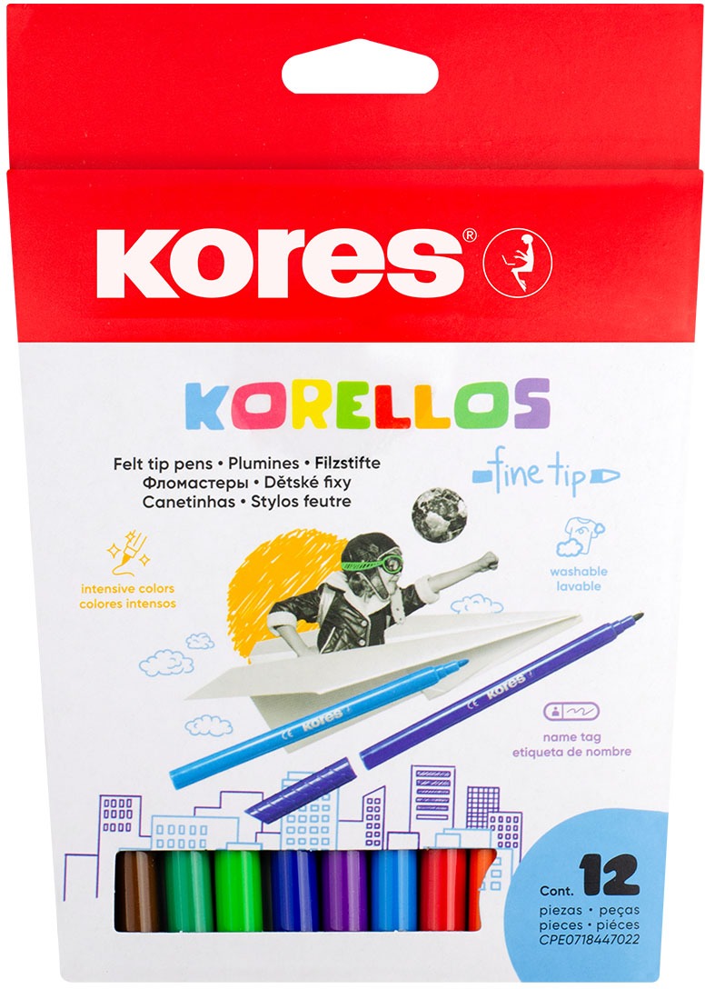 KORES KORELLOS detské, tenký hrot, 12 farieb