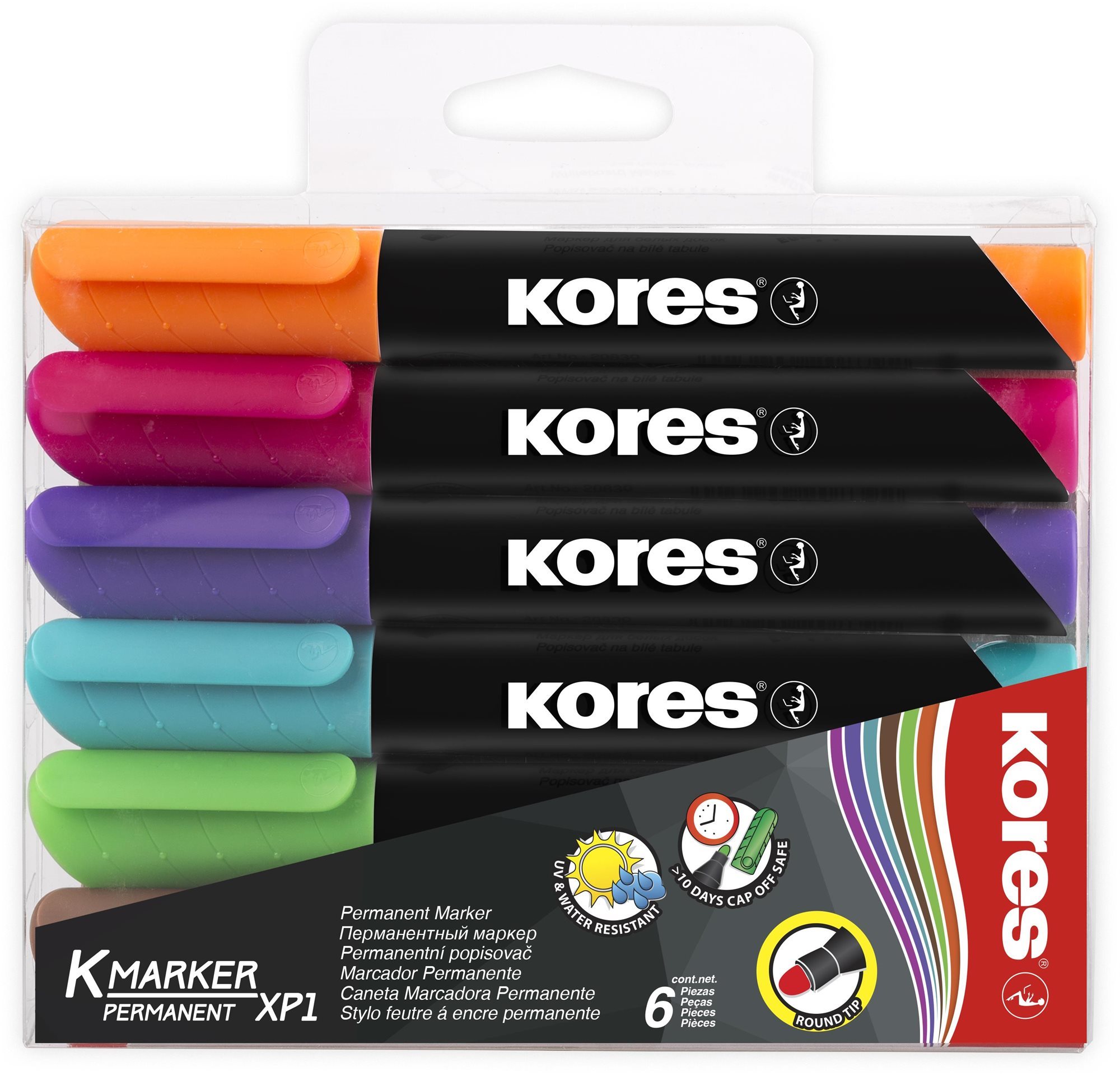 KORES K-MARKER permanentný silný – sada 6 farieb