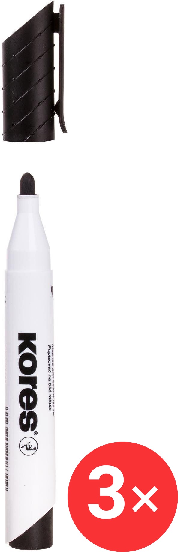 KORES K-MARKER na biele tabule a flipcharty, čierny – balenie 3 ks