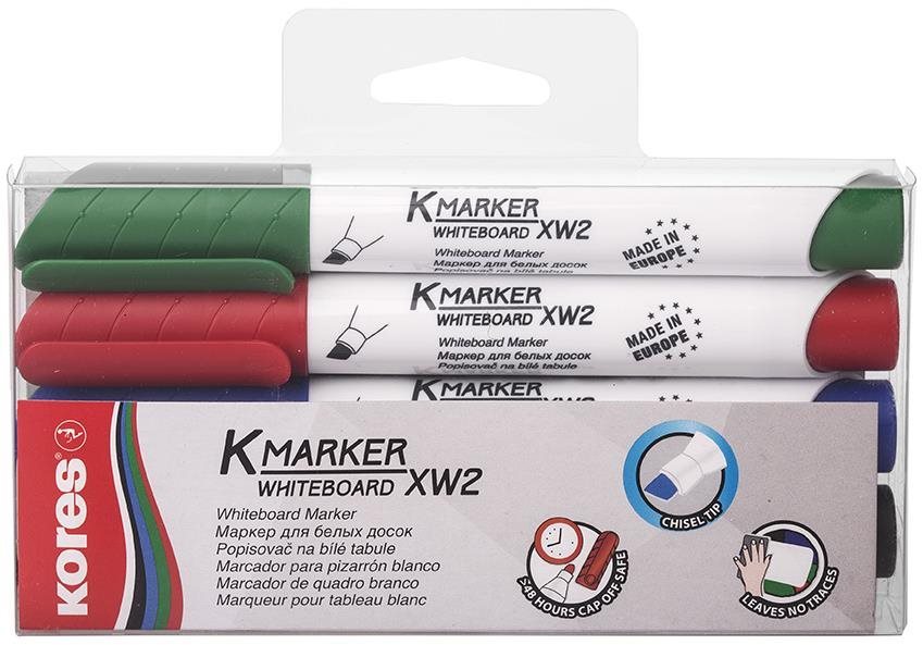 KORES K-MARKER na biele tabule a flipcharty, skosený – sada 4 farieb