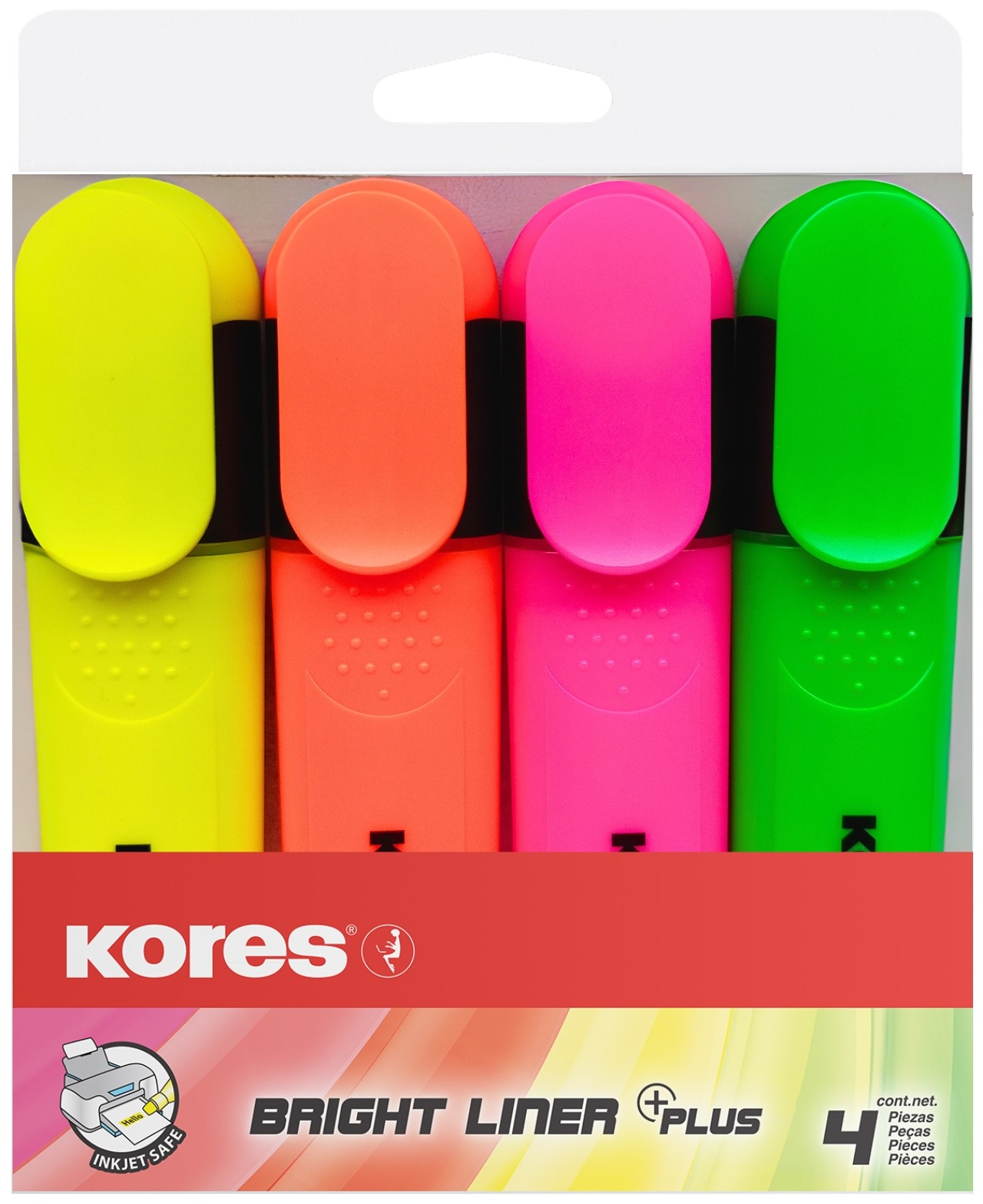 KORES BRIGHT LINER PLUS sada 4 farieb (žltá, ružová, oranžová, zelená)