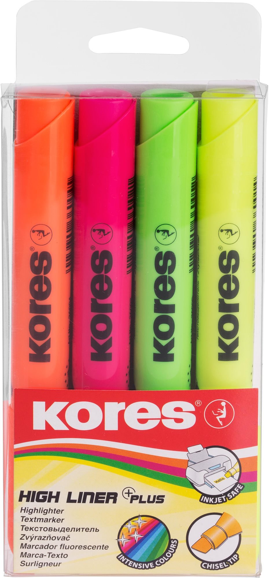 KORES HIGH LINER PLUS sada 4 farieb (žltá, ružová, oranžová, zelená)