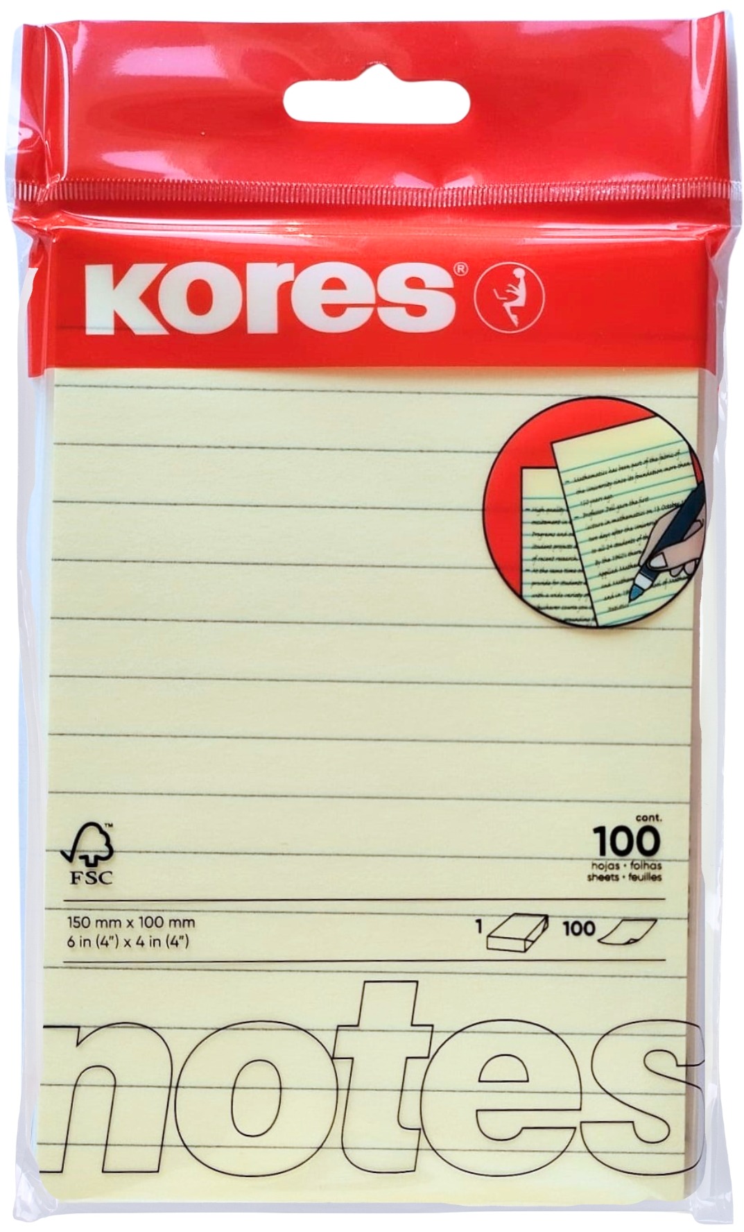 KORES linajkový 150 × 100 mm, 100 lístkov, žltý