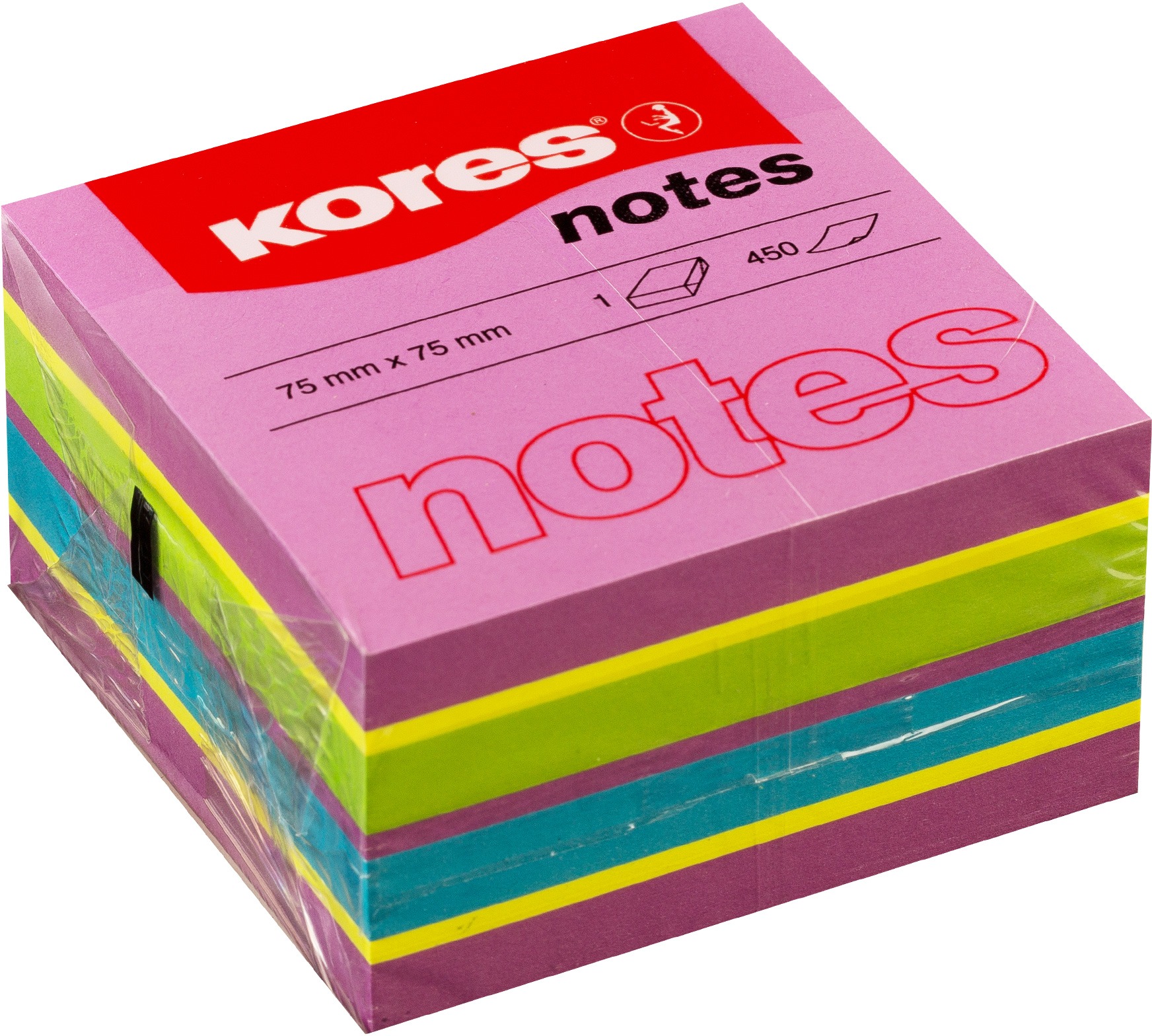 KORES CUBO Spring 75 × 75 mm, 450 lístkov, neónový mix