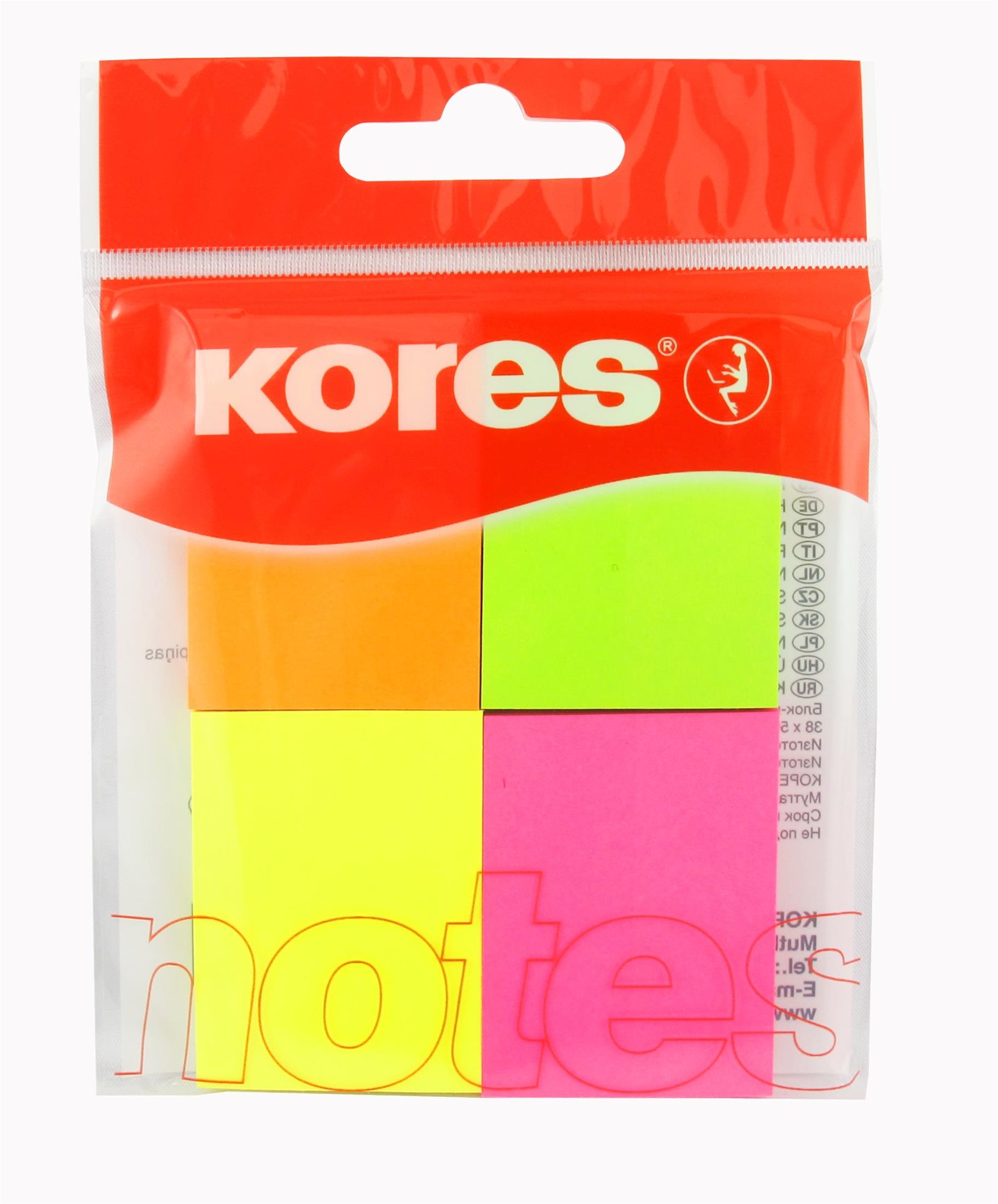 KORES Multicolour 40 × 50 mm, 4× 50 lístkov, neónový mix