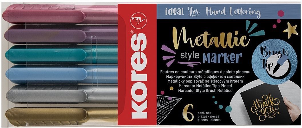 KORES Metalic Style, so štetcovým hrotom, 6 farieb