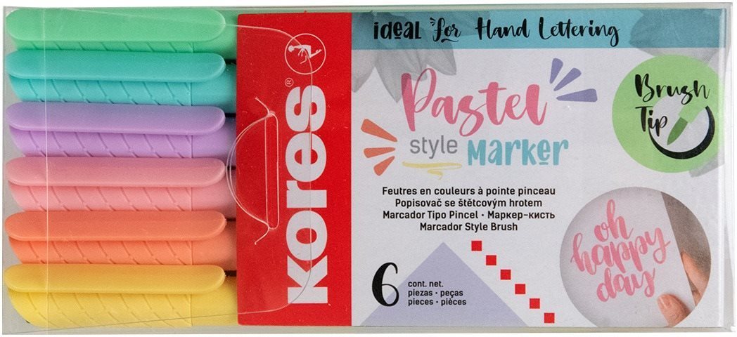 KORES Pastel Style, so štetcovým hrotom, 6 farieb