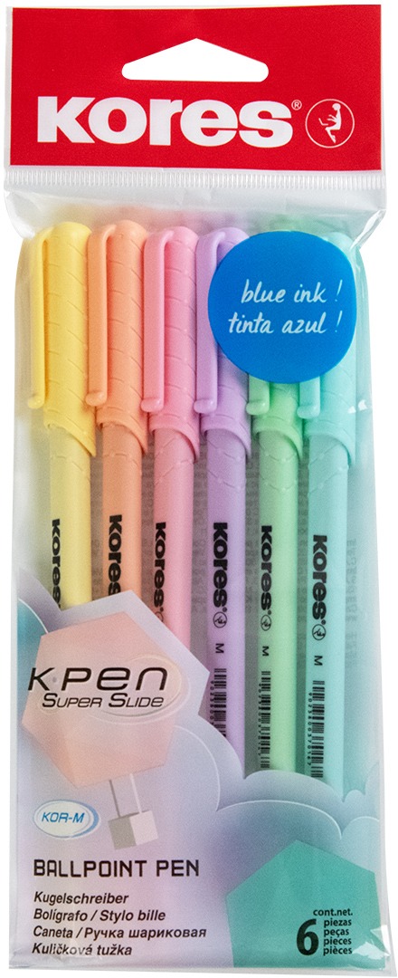 KORES K0 Pen Pastel, M-1 mm, pastelové farby – balenie 6 ks
