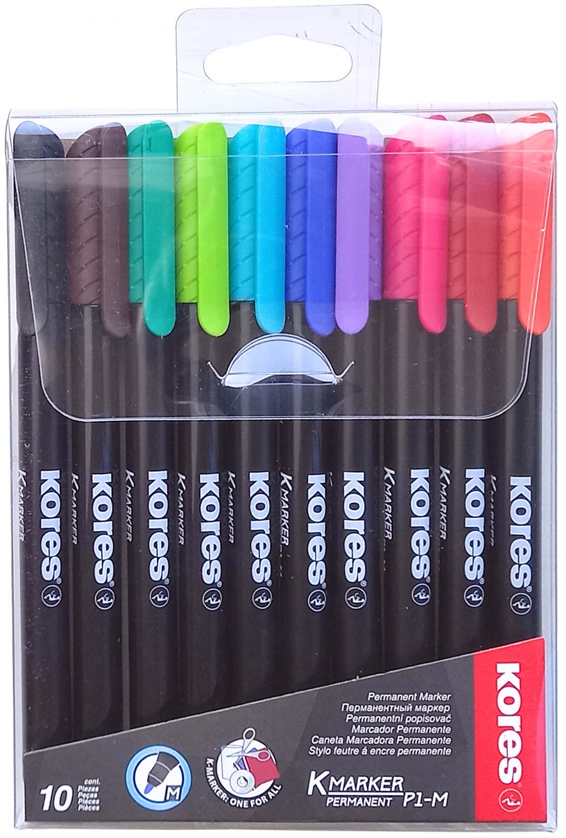 KORES K-MARKER permanentný, tenký hrot M – sada 10 farieb