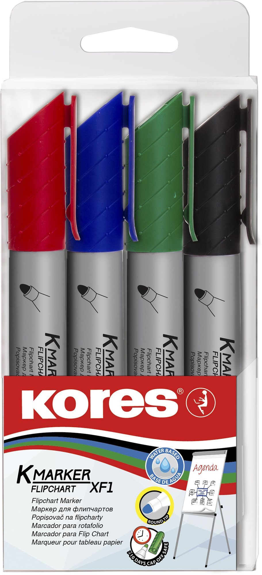 KORES K-MARKER na flipcharty, guľatý hrot – sada 4 farieb