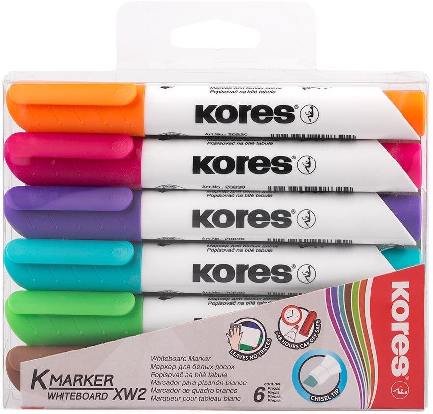 KORES K-MARKER na biele tabule, skosený hrot 3 – 5 mm – sada 6 farieb