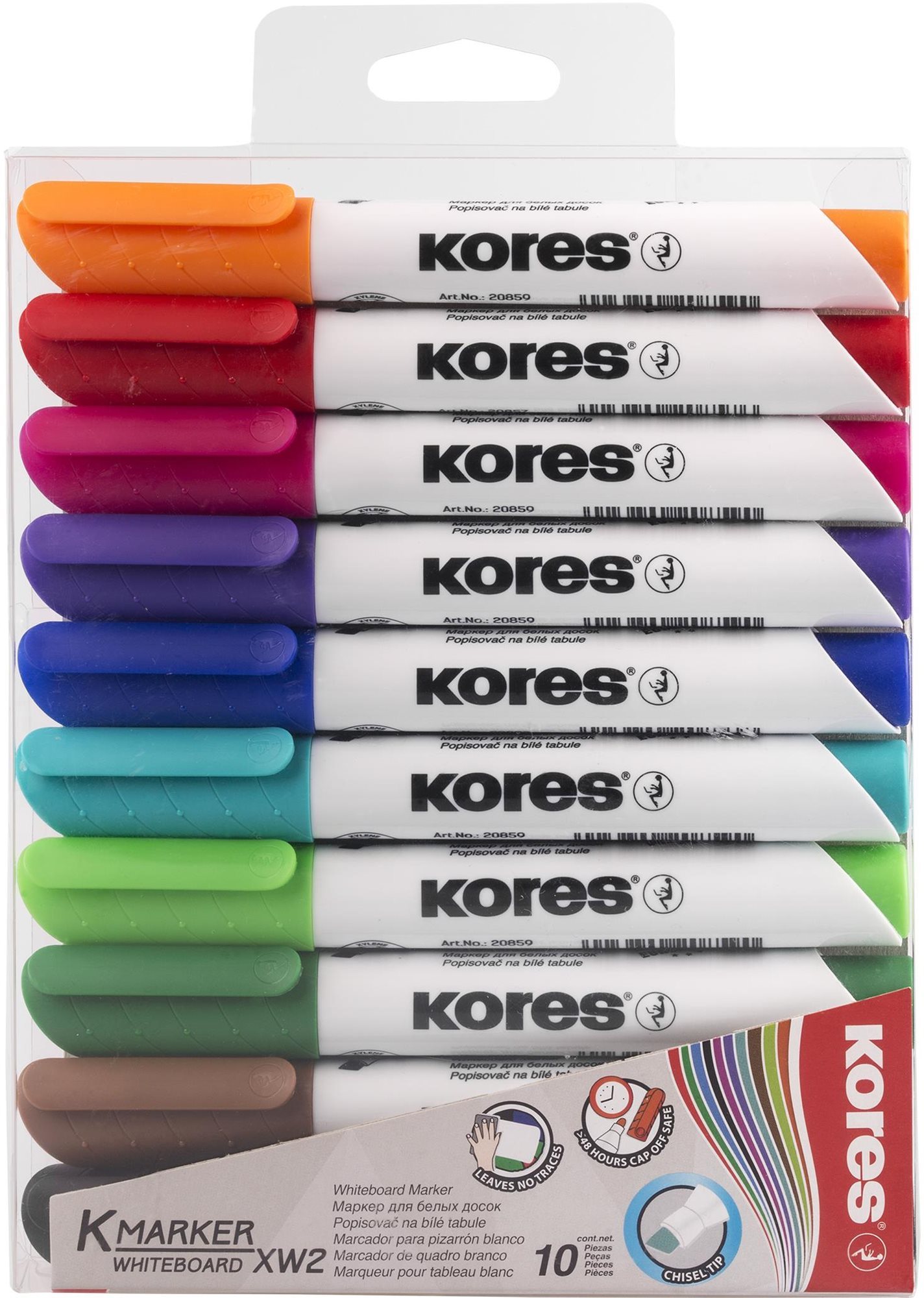 KORES K-MARKER na biele tabule, skosený hrot 3 – 5 mm – sada 10 farieb