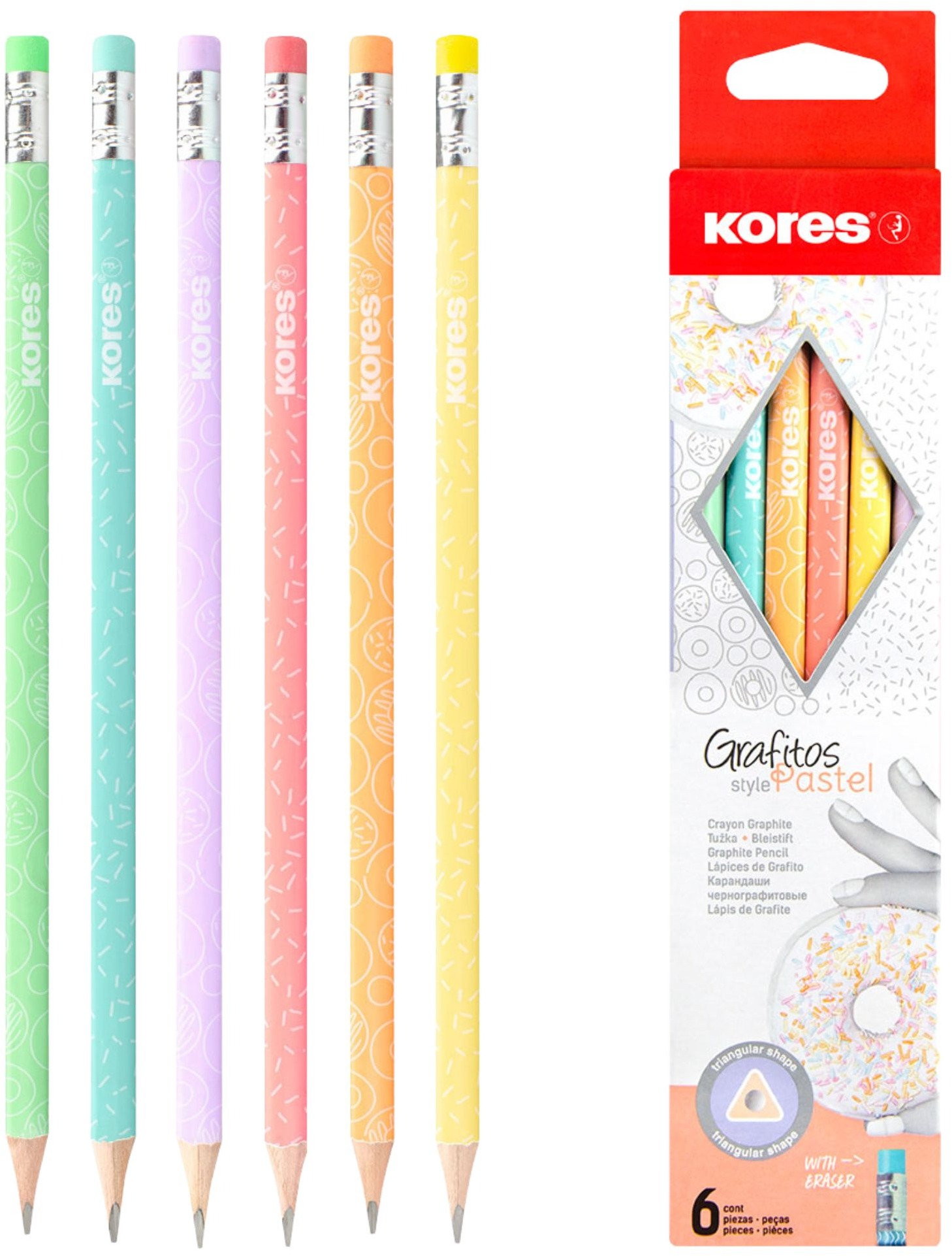 KORES Grafitos Style Pastel HB, trojhranná – súprava 6 ks