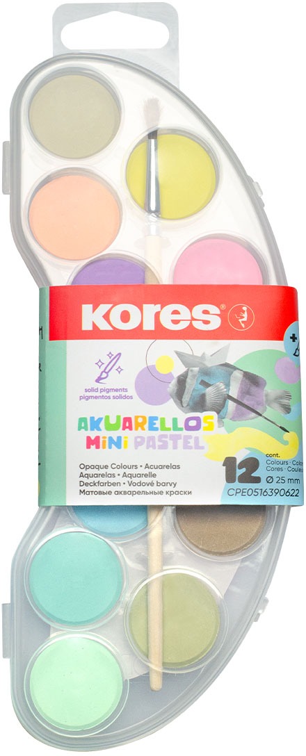 KORES AKUARELLOS MINI PASTEL 25 mm 12 farieb + štetec