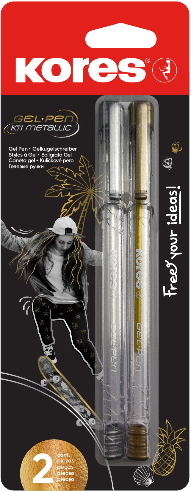 KORES K11 Gél Pen Metallic zlaté a strieborné - súprava 2 ks