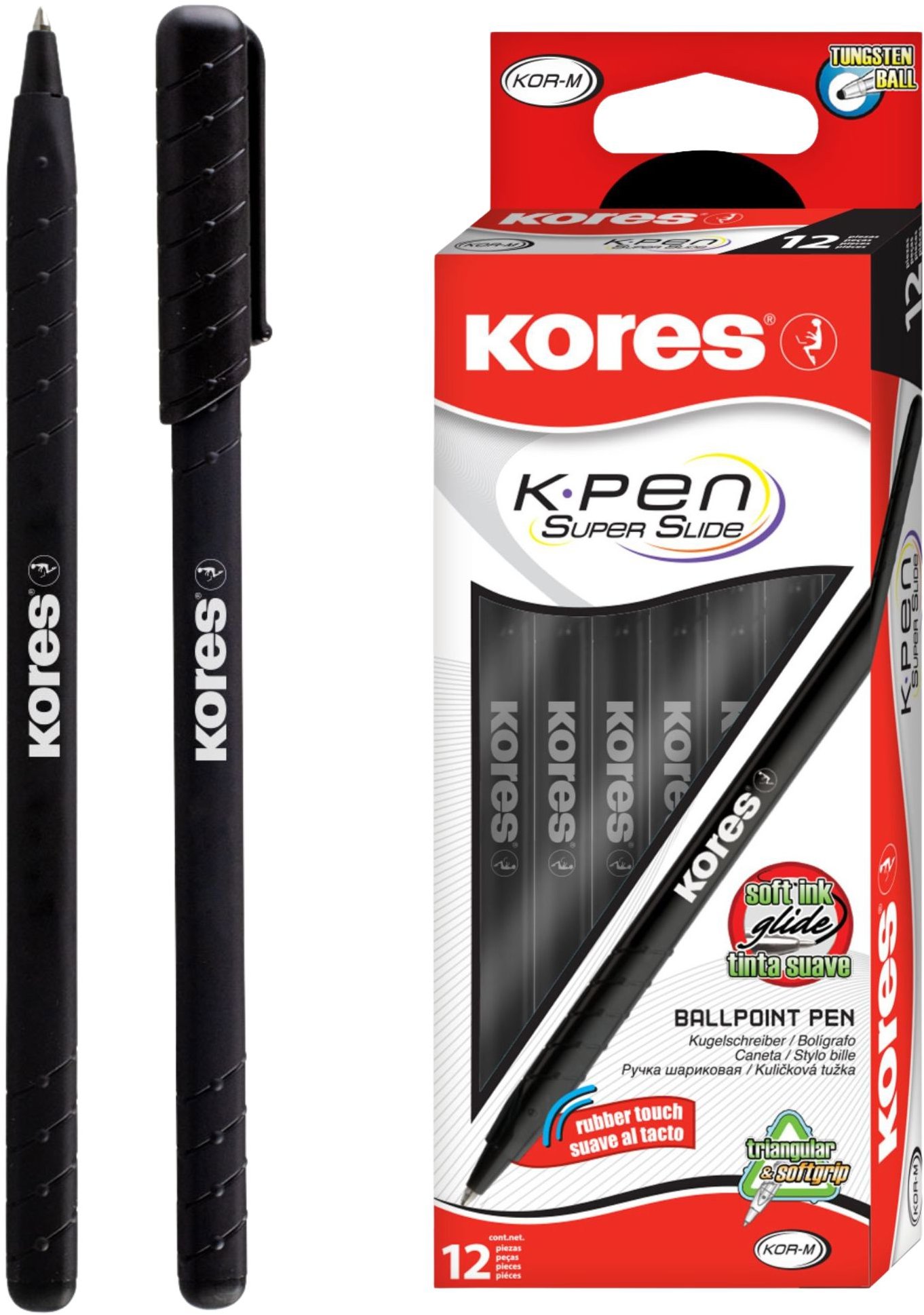 KORES K0 Pen M – 1 mm, čierne – balenie 12 ks