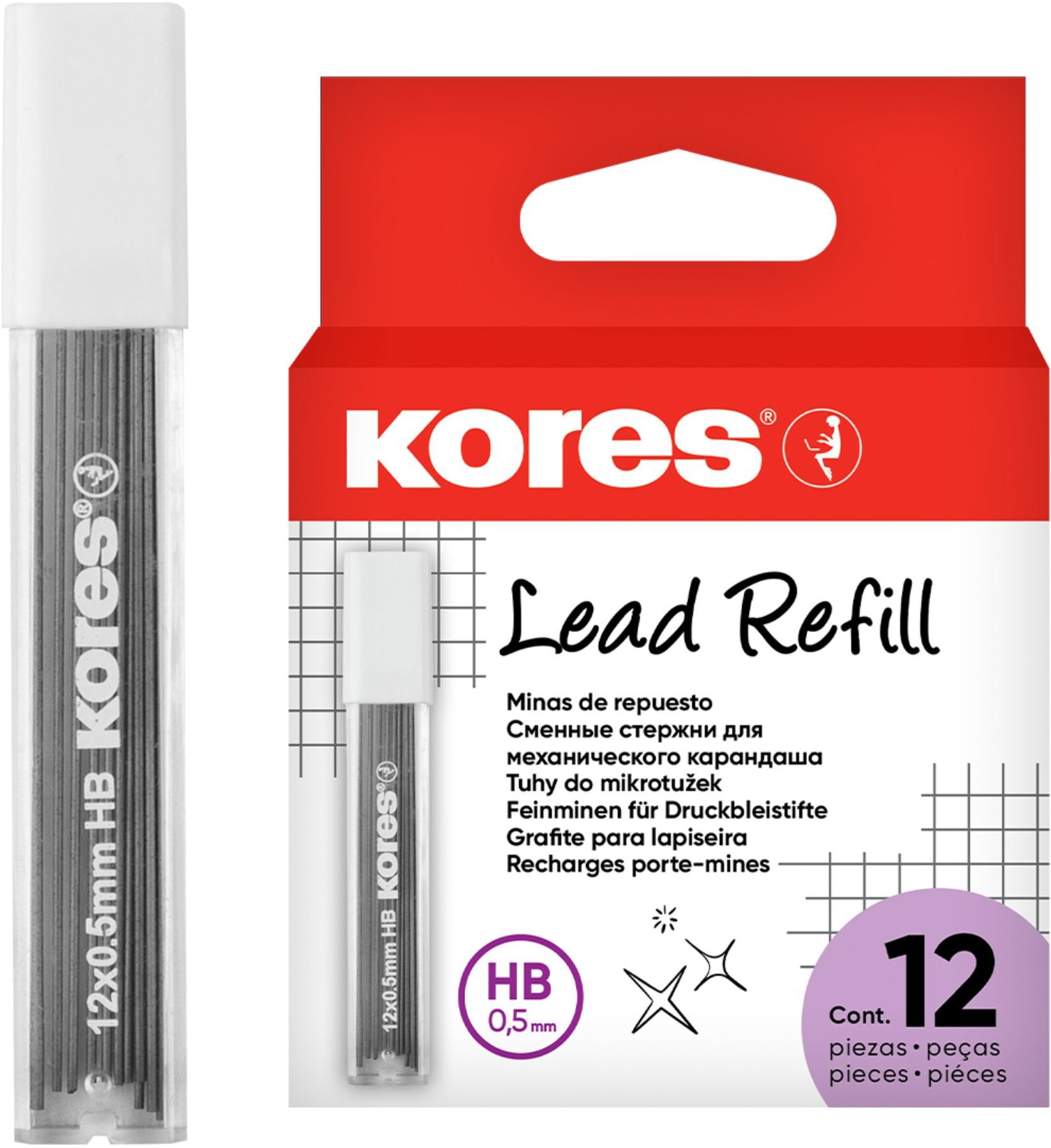 KORES do mikroceruzky 0,5 mm HB – 12× 12 túh v balení