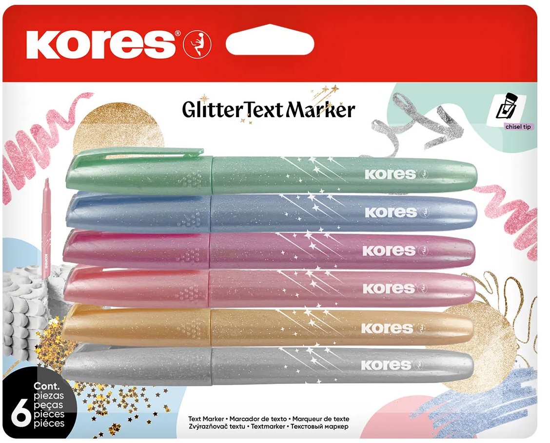 KORES Glitter Text Marker – sada 6 farieb