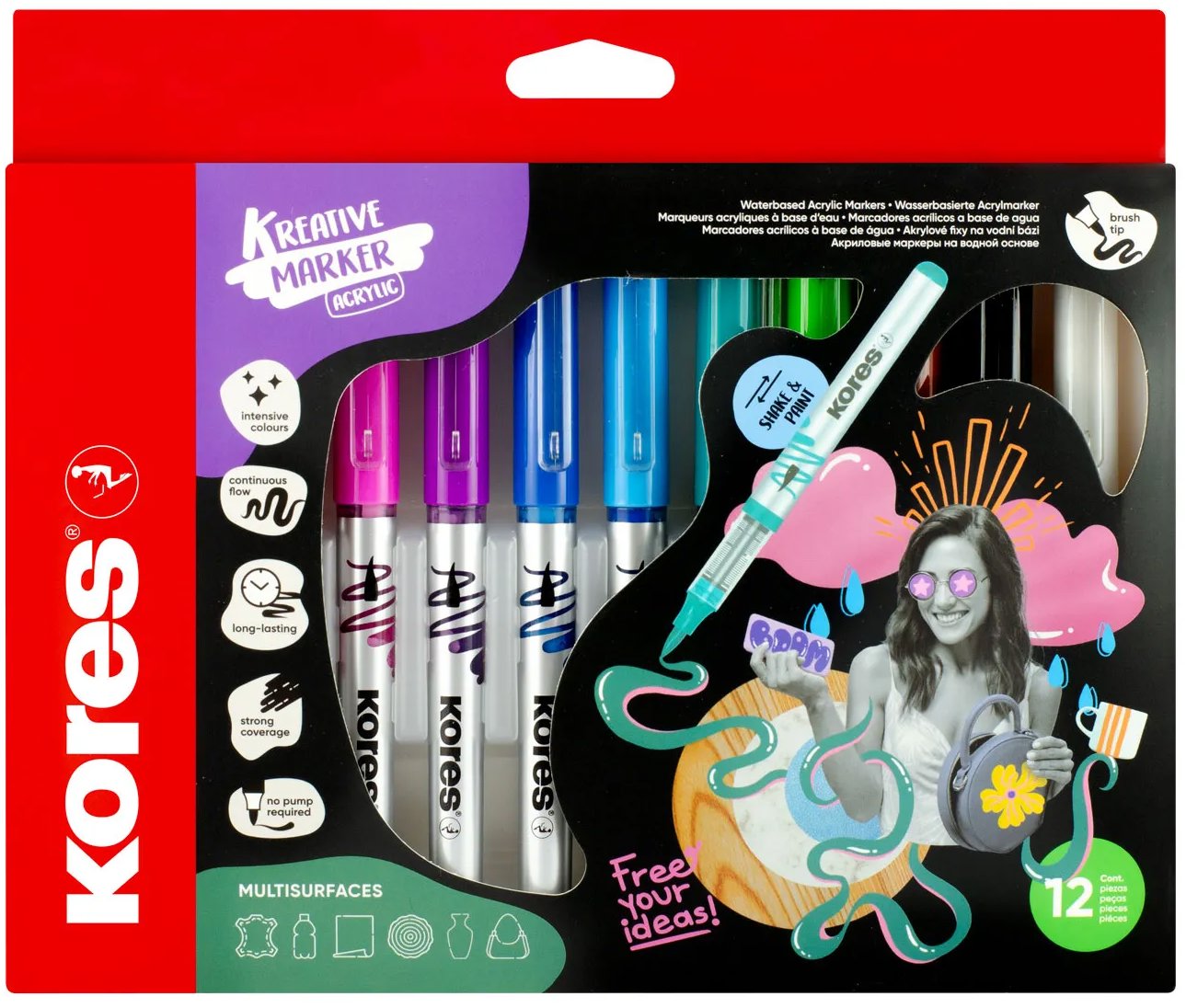 KORES Kreative Marker Selection, akrylové, 12 farieb