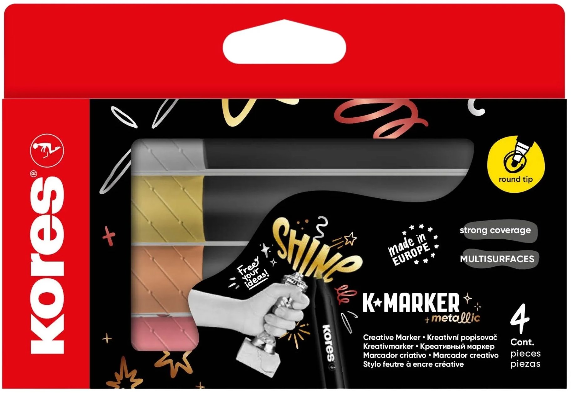 KORES K-Marker Metallic set 4 ks, metalické barvy (zlatá, stříbrná, měděná, chromově růžová)