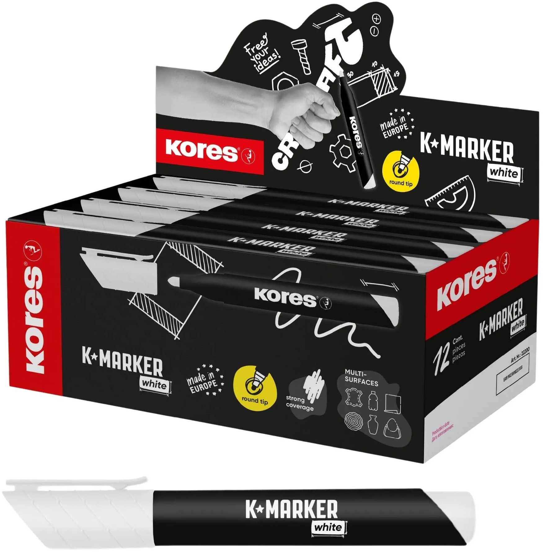 KORES K-Marker White, kulatý hrot, bílé - balení 12 ks